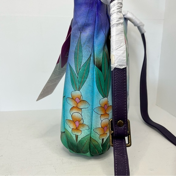 Anna by Anuschka Crossbody Purse in Midnight Peacock Hand Painted Leather - Picture 8 of 16